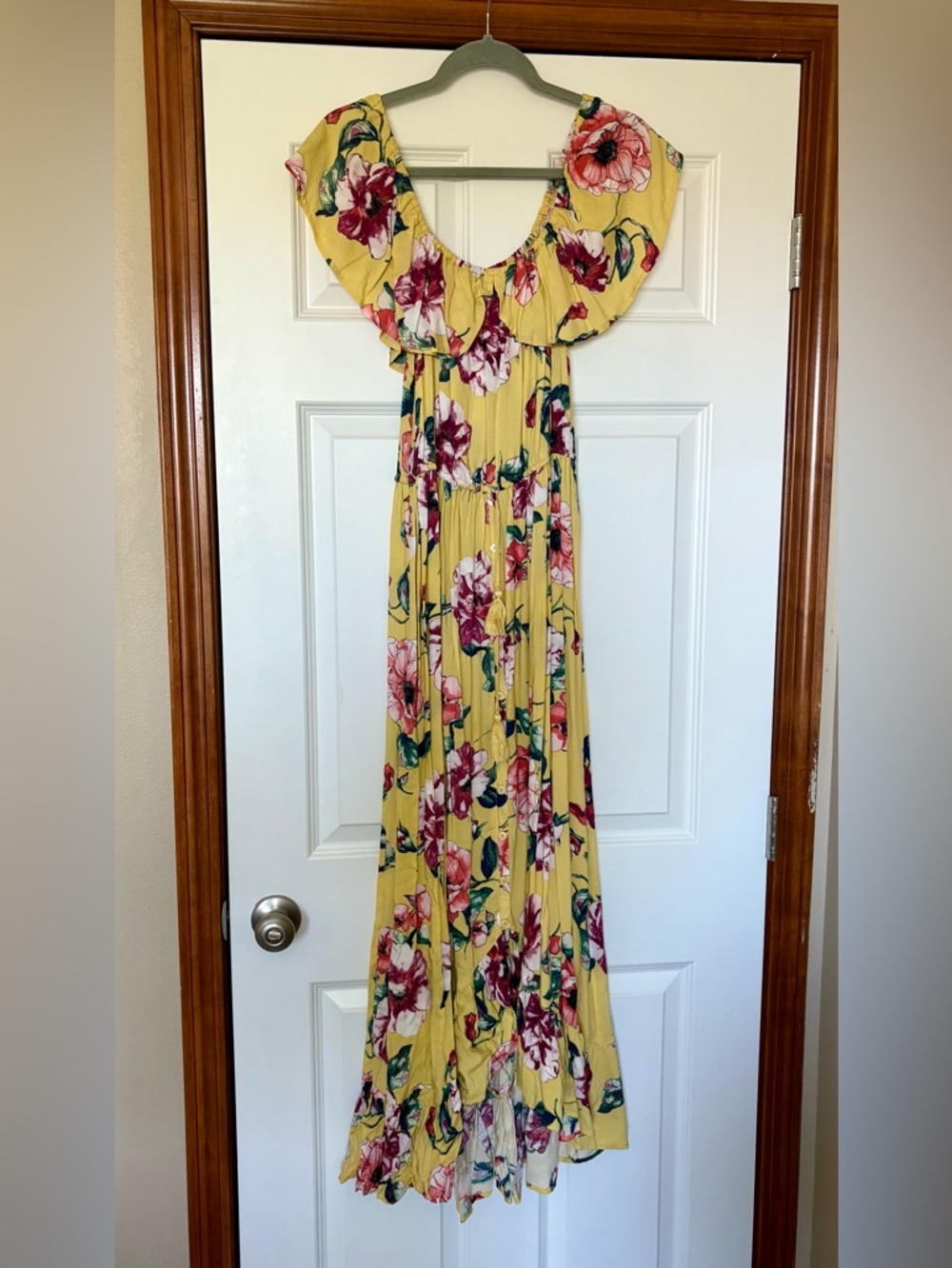 Yellow Floral Ruffle Maxi Dress